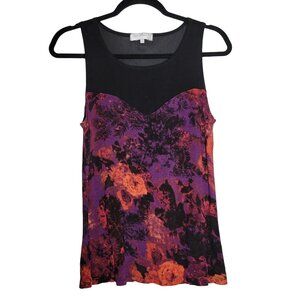 Daydreamer L.A. Floral Print Mesh Tank Top S Black Purple Goth Fairy Whimsigoth